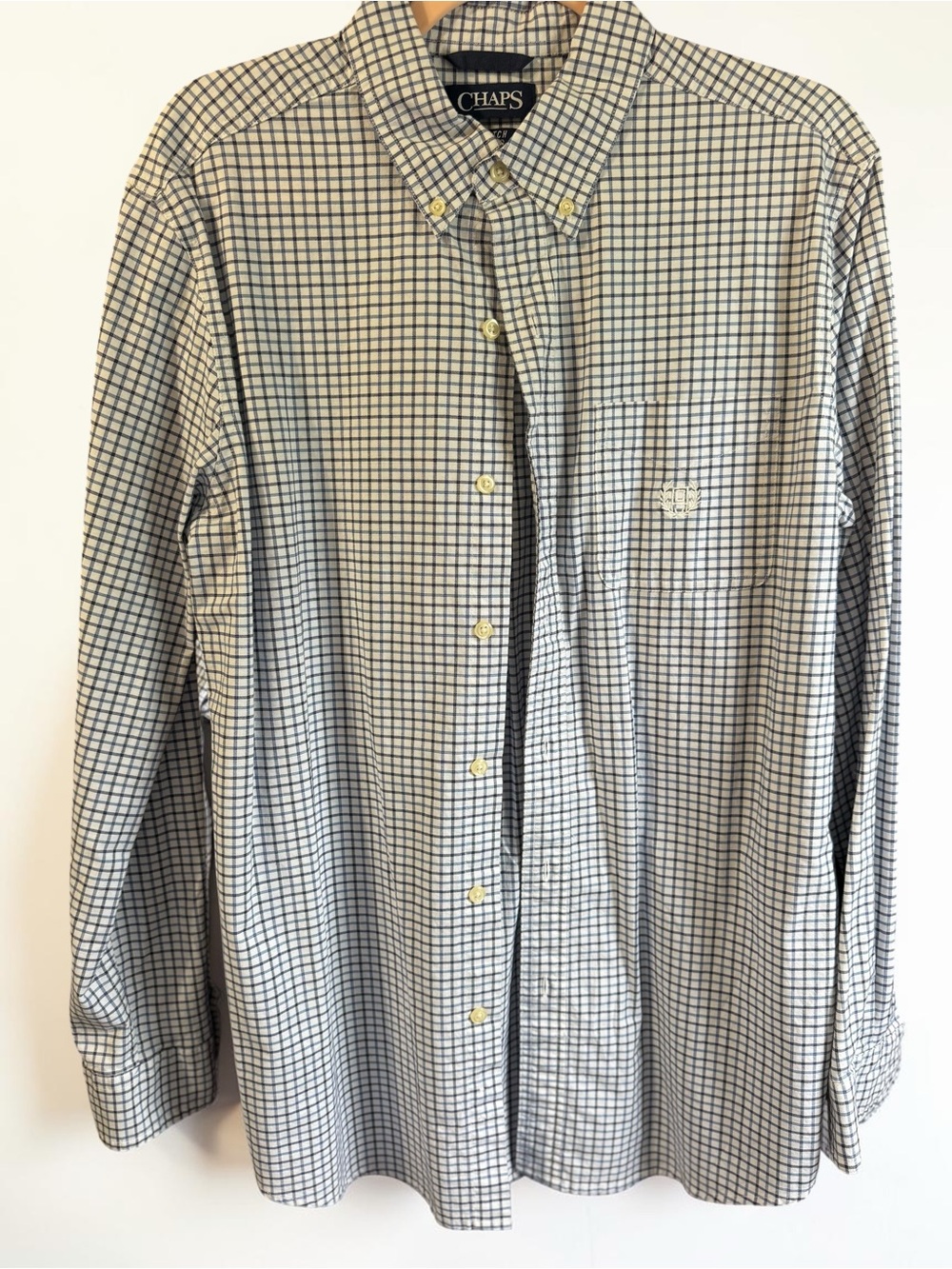Chaps Stretch Oxford Button Down Mens Medium Blue Check Classic